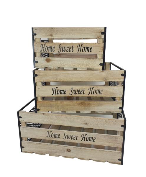 Deko Holzboxen mit Metall "Home Sweet Home" natur/schwarz